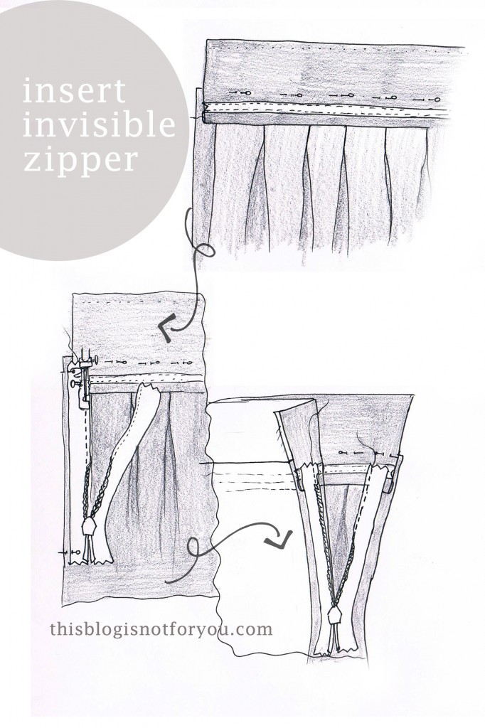 invisible zipper tutorial for pleated skirt by thisblogisnotforyou.com